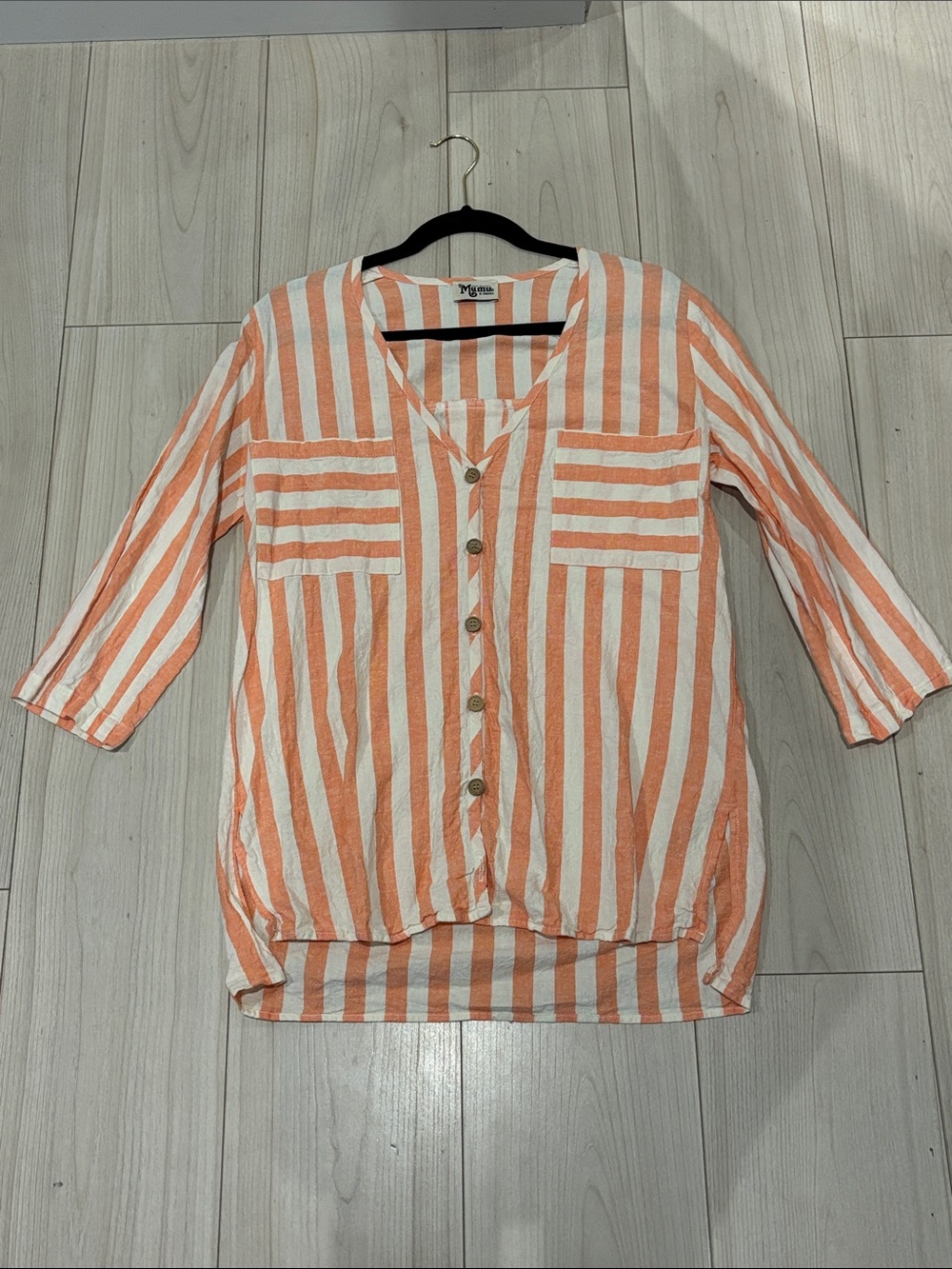 Show Me Your MuMu Coral and White Striped Button-Down Top